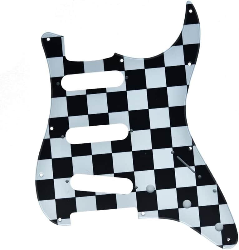 11 Hole ST/Strat Style SSS Pick Guard for 3 Single Coil Pickups with Screws Black/White Grid image 1