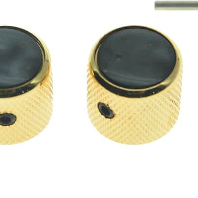 Set of 2 Black Pearl Top Guitar Dome Knobs with Set Screw for Tele Guitars Black Pearl Cap Bass Gold Knobs image 1