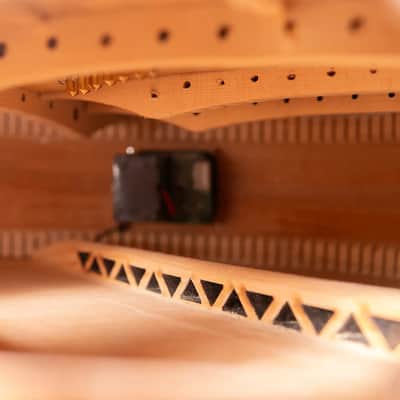 Lindo Earth Slim Body Electro Acoustic Guitar | Figured Tamo Ash and Flatsawn Zebrano | BS3M Blend Preamp/Tuner with Dual Jack/XLR Output | Solid Maple Teal Fretboard and Bridge (Nylon Strings) image 16
