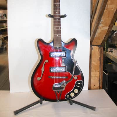 Vintage 1960's Sorrento Red Sunburst Hollow Body Electric Guitar With Gig Bag image 1
