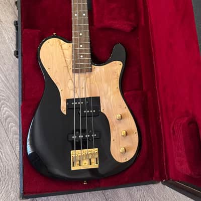 1990s Fernandes TEB-1 Tele Bass Made in Japan Black P/J Gold Hardware w/ Hardshell Case image 2