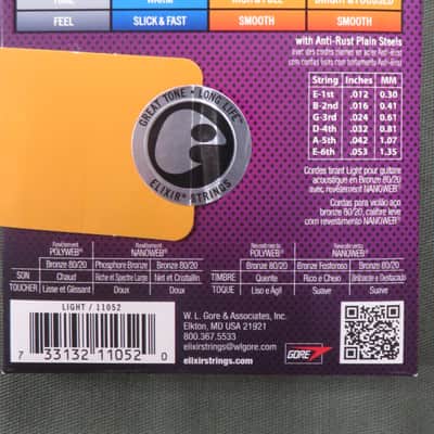 Elixir 11052 Nanoweb 80/20 Bronze Acoustic Guitar Strings - Light (12-53) image 3