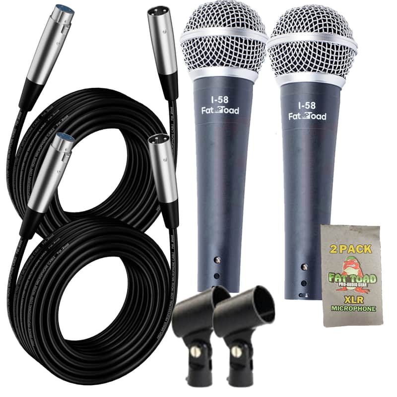 Fat Toad Vocal Microphones with XLR Mic Cables & Clips (2 Pack) - Cardioid Dynamic Handheld, Unidirectional for Studio Recording, Live Stage Singing, DJ, Karaoke - Pro Audio 20ft Mic Cords, 3-Pin Wire image 1