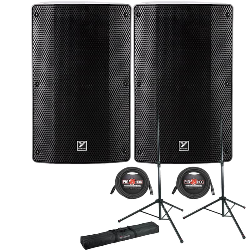 Yorkville YXL12P 12-Inch 2-Way 1000-Watt Powered PA Speakers (Pair) w/ Stands, Bag & Cables image 1