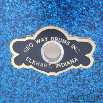 George Way 14x5"Blue Sparkle Aristocrat Snare Drum COB Brass Rims Camco Geo RARE image 3