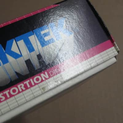 very lightly handed (very clean, but has some aging) Rocktek EMPTY BOX + original Owner's Manual & original Warranty/Registration paperwork ONLY for DIR-01 Distortion (NO pedal) mid to late 1980s, Cardboard, GRAPHICS on Lid: Pink,Blue,Black,Aged White image 5
