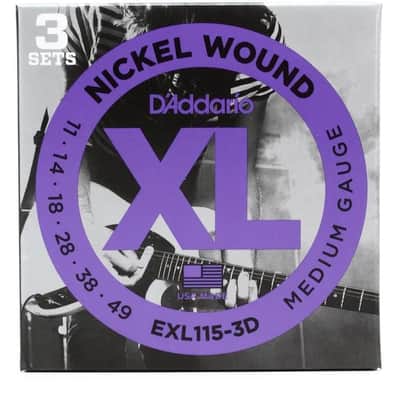 D’Addario EXL115 3 Pack Electric Guitar Strings (Medium) (11-49) (Nickel) image 1
