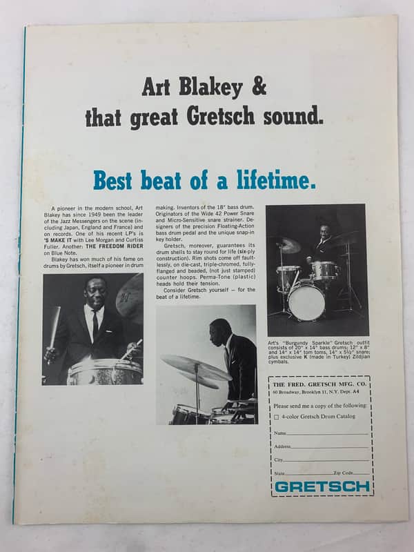 Gretsch 1966 Promotional  Advertisement for Drums 3 Color Ad Art Blakey image 1