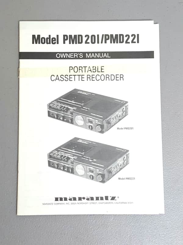 Marantz PMD201/PMD221 Portable Cassette Recorder - Original Owner's Manual image 1