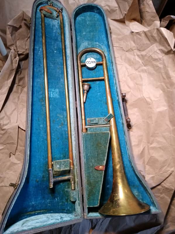 Conn Director Trombone, USA, Brass, Old but Good Condition, with case & mouthpiece image 1