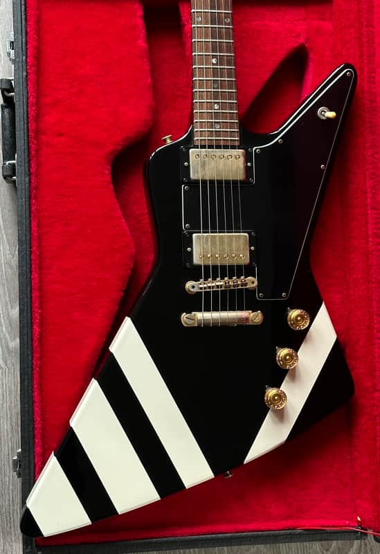 Burny Matthias Jabs Explorer Black with White Stripes | Reverb
