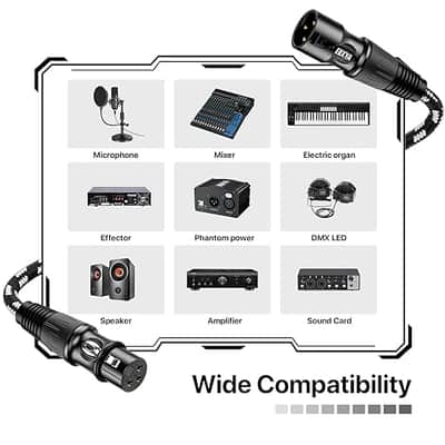 XLR Cable 6ft 6 Packs, Braided XLR Male to Female Balanced Microphone Cable, Gold Plated 3-Pin XLR Mic Cable, XLR Speaker Cable for Mixer, Amplifiers, Record image 5