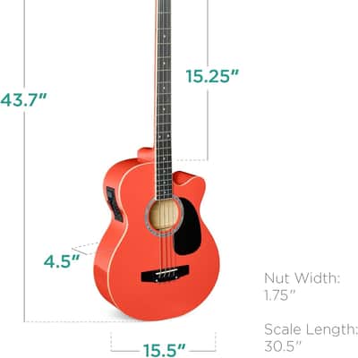 Acoustic Electric Bass Guitar, Full Size 4 String, Fretted Bass Guitar w/Padded Gig Bag - Red image 2