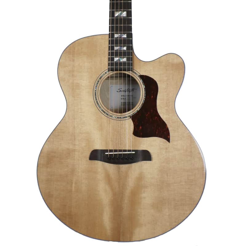Sawtooth Solid Spruce Top Jumbo Cutaway 6 String Acoustic Electric Guitar with Flame Maple Back and Sides image 1
