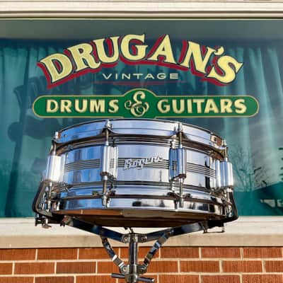 1960s Rogers 5x14 Dyna-Sonic 5-Line Snare Drum Chrome Over Brass Dynasonic COB image 1