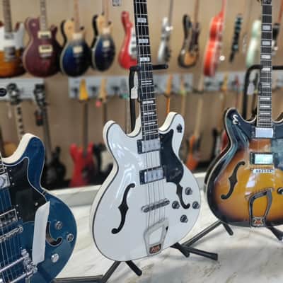 Hagstrom Viking Bass VIKB Simi-Hollow ArchTop  2022 White Gloss image 22