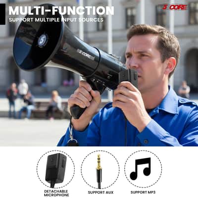 5 Core Megaphone 50W Bullhorn 1100 Yards Loud Siren Maker w Adjustable Volume for Soccer Coaches image 5