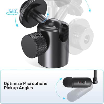 Ball and Socket Head Microphone Adapter, All Metal, 180° & 360° Swivel Mini Mic Ball Head Adapter with 5/8"-27 Thread & 3/8" Scew Adapters, Ideal for Microphone Angle Adjustment & Studio Setup image 3