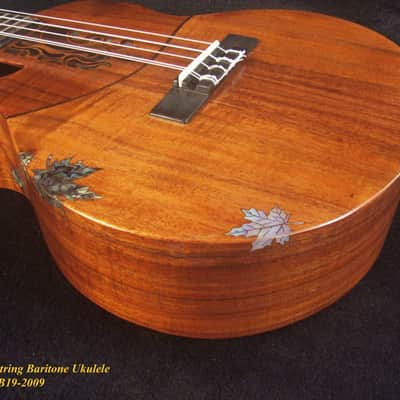 Handcrafted 5 String Baritone Ukulele, Curly Hawaiian Koa, Maple Leaf Inlay, Soft-bag, Bruce Wei UKB19-2009 image 11