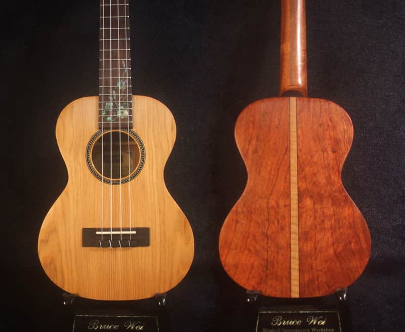 Handmade Soprano Ukulele, Solid Taiwania, Rosewood, Floral Inlay, Soft-bag, Bruce Wei UG13-2237 image 1