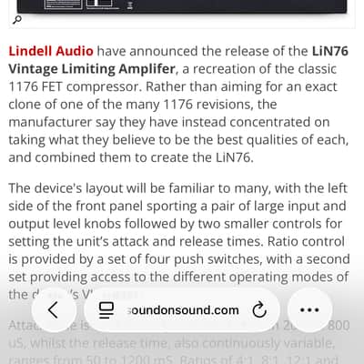 Lindell LIN76 FET Compressor Limiting Amplifier 2022 - Present - Black image 2