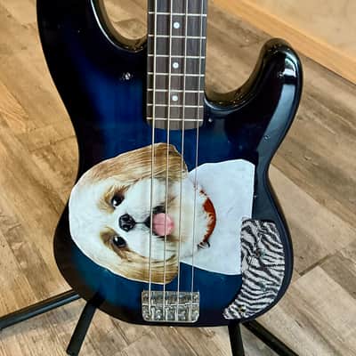 4-String Bass Guitar - Black/Blue Fade w/ Puppy Design image 1