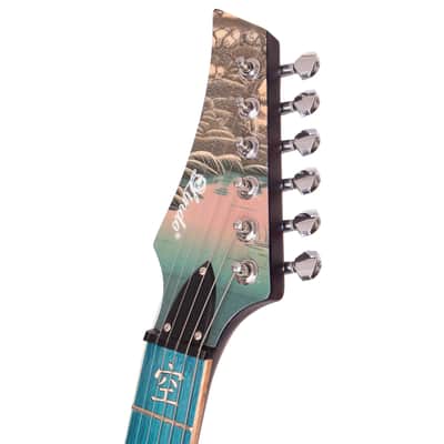 Lindo Left Handed Koya Electric Guitar | Composite Neck | Luminlays | Five Elements Kanji Fretboard Inlays in Maple and Abalone Sea Shell | Japanese Wilderness Art | Designed in Bristol, UK image 6