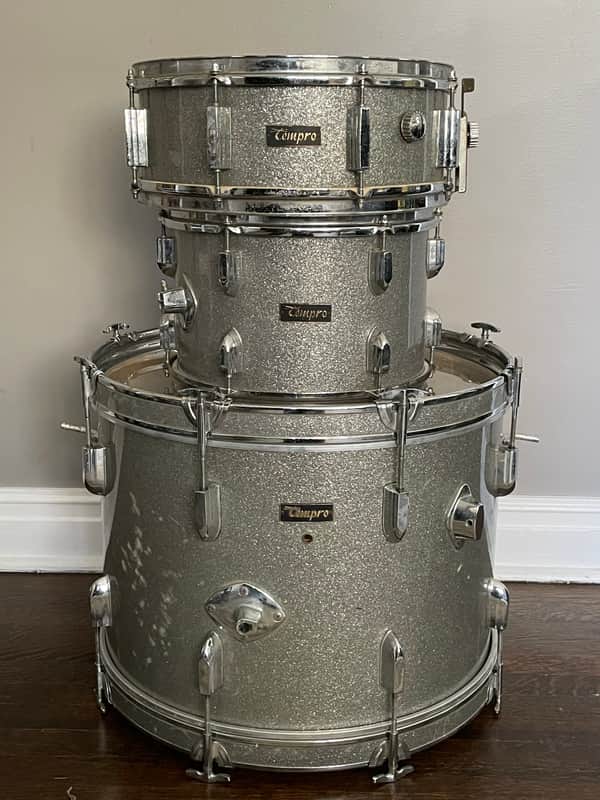 1960’s-1970’s Tempro 3 Piece Drum Kit Silver Sparkle Pearl Stencil Japan 20 / 14 / 12 image 1