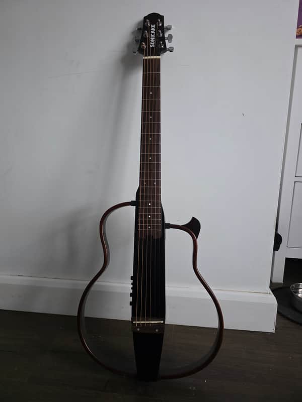 Sonicake Silent Travel Electric Guitar w/ Preamp & Headphone Output + Gig Bag Black image 1