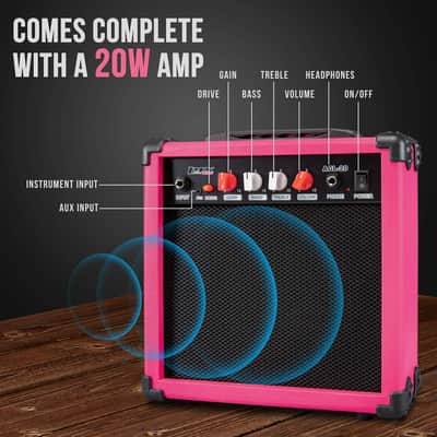 LyxPro Beginner CS 30” Electric Guitar & Electric Guitar Accessories, Pink image 6