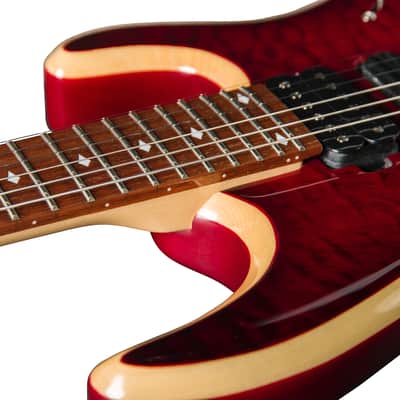Bootlegger Guitar Royal Coil Split, HHH, Clear Deep Burgundy Quilted Maple, Double Lock Tremolo imagen 3