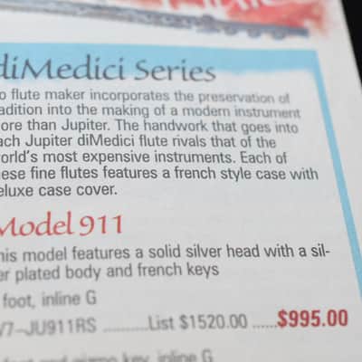 Mint Jupiter diMedici 911 Semi-Pro Flute by Altus Sterling D6 Head w/ Open Hole Offset G Split E & B Foot Like New image 20