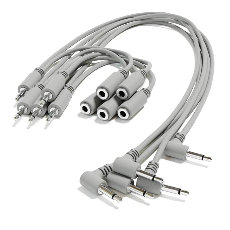 ExcelValley [Grey | 200 cm - 78.74"] 5-Pack - Right Angle Hopscotch Mono Splitter Y Patch Cables TS 3.5mm 1/8" Eurorack Synth image 1