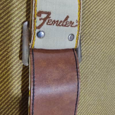 Rare Fender vintage strap 1969/1971 USA White Brown Yellow monogram horizontal logo metal fix EXC +++ image 9