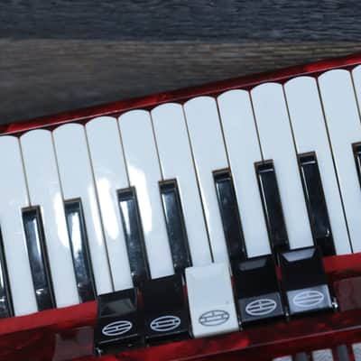 Milan Accordion 72-Bass 34-Key 5-Treble Switch Red Piano Accordion w/Case image 16