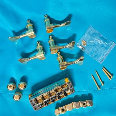 1995 Warwick 5 String Bass Hardware Kit / Set - Bridge, Tuners, Knobs - Gold Custom 3 Knob // LISTING SET #2 image 8