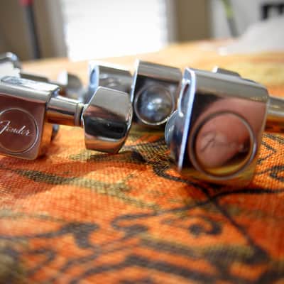 Vintage Fender Guitar Tuners (6) on a side Deluxe Model 1972-1982 - Chrome with Chrome Button image 2