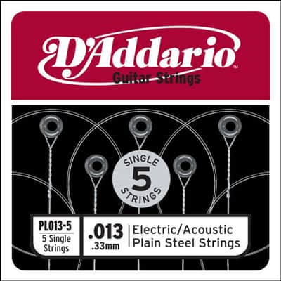 D'Addario PL013-5 Plain Steel Guitar Single String .013 5-pack