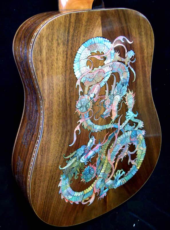 Blueberry Handmade Dreadnought Acoustic Guitar Dragon Motif Built to Order image 1