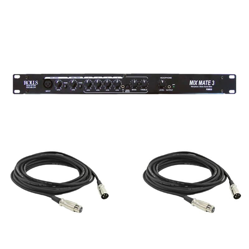 Rolls RM69 Mix Mate 3 Mixer with 2x XLR Cables image 1