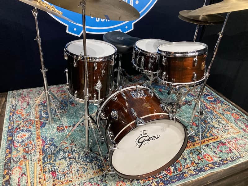 Gretsch Drum Kit, 20", 14", 12", 6x14" Early 1980s, Square Badge - Walnut image 1