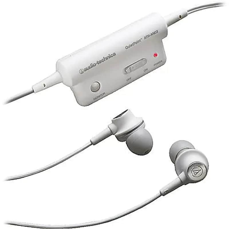 Audio-Technica ath-ANC3WH Noise Cancelling Ear-Bud Headphones WHITE image 1