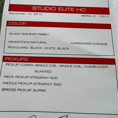 James Tyler Studio Elite HD Guitar specifications 2010 - Black Shmear image 4