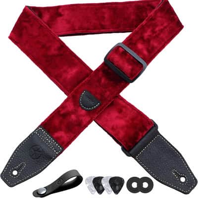 Guitar Strap 2 inch Velvet Guitar Straps with Full Grain Leather End, for Bass Electric and Acoustic Guitars, Free Strap Button, 2 Strap Locks and 4 Guitar Picks image 1