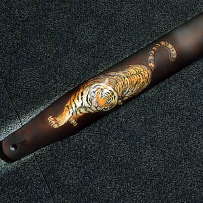burnyblack custom made guitar strap leather 2.5" - tiger brown image 12