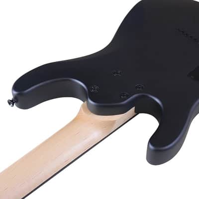 Black 7 String Electric Guitar, Okoume Body, Maple Neck image 3