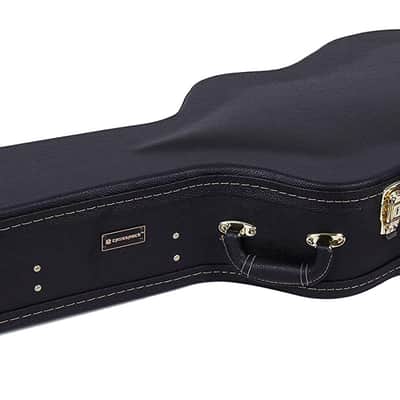 Crossrock Case - Hard-Shell Wooden Guitar Case - Fits Super Jumbo Fret Acoustic Guitars - Stainless Steel Latches, Sponge Lining, Metal Feet, Storage Space - Black image 1