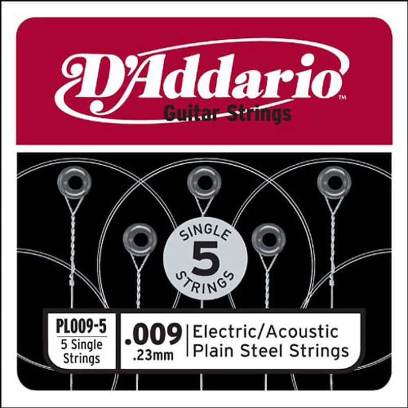 D'Addario Daddario PL009-5 Single 5-Pack Single Plain 009 Steel