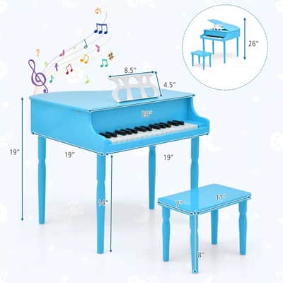 Classic 30-Key Baby Grand Piano Toy for Toddlers | Vibrant Wooden Piano with Bench | Perfect Birthday Gift for Children Ages 3-8 (Baby Blue) image 2
