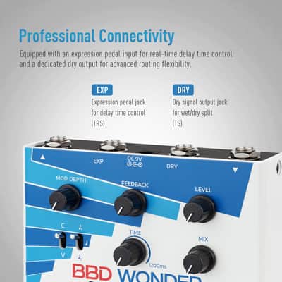 SONICAKE Delay & Modulation Guitar Pedal with Tap Tempo - BBD Wonder QDS-10 | Electric Guitar Bass Effects with 1200ms Delay, Chorus/Vibrato, Support External EXP Pedal, Dry Signal Output, True Bypass image 2